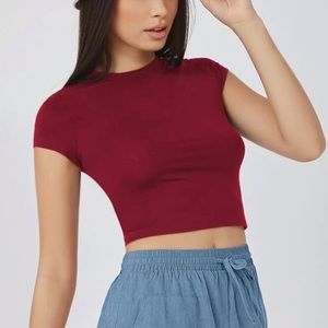 Burgundy Cropped Short Sleeve Tee